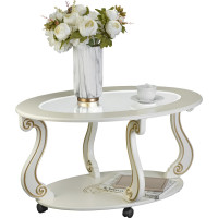 Журнальный стол Мебелик Овация С на колесах, слоновая кость, золото 00 6754