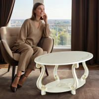 Журнальный стол Мебелик Овация ( М) слоновая кость/ золото 00 2545