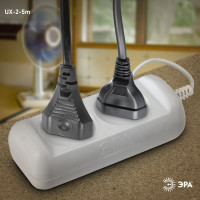 Электрический удлинитель ЭРА UX 2 5m без заземления 2 розетки 5м ШВВП 2x0,75мм2 6А Б0038559