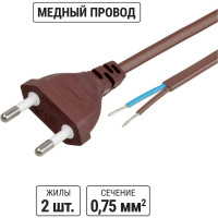 Шнур TDM ELECTRIC с выключателем и плоской вилкой ШУ01В ШВВП 2x0,75мм2 2м коричневый "ЭКО" SQ1305-0006