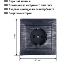 Розетка 2П+З 16А 250В с защитными шторками TDM ELECTRIC старинное серебро, серия "Лама" SQ1815-0652
