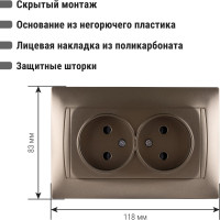 Розетка двойная с защитной шторкой 10А 250В бронза серия "Лама" TDM ELECTRIC SQ1815-0712