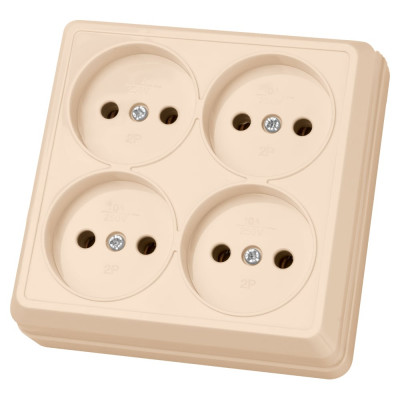 Четырехместная розетка TDM ELECTRIC 2П открытой установки IP20 10А слоновая кость Ладога SQ1801-0220