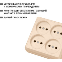 Четырехместная розетка TDM ELECTRIC 2П открытой установки IP20 10А слоновая кость Ладога SQ1801-0220