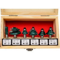 Фрезы по дереву кромочные (6 шт; хвостовик 8 мм) в деревянном боксе FIT 36572