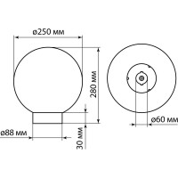Светильник TDM ELECTRIC НТУ 03-60-251 шар d=250 мм IP54 прозрачный ПММА, основание плоское ПК, Е27 SQ0330-0627