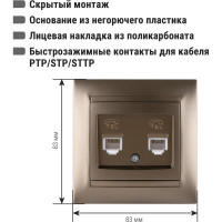 Розетка двойная телефонная RJ11 бронза серия "Лама" TDM ELECTRIC SQ1815-0718