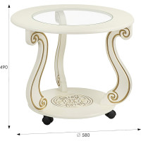 Журнальный стол Мебелик Грация (С) на колесах, слоновая кость, золото 7455