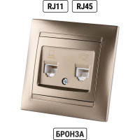 Розетка телефонная RJ11 + компьютерная RJ45 бронза серия "Лама" TDM ELECTRIC SQ1815-0719