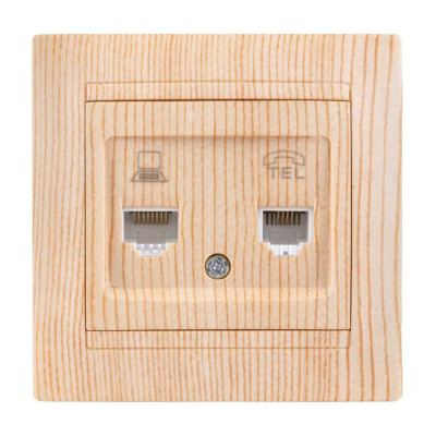 Розетка TDM ELECTRIC телефонная RJ11 + компьютерная RJ45 сосна Лама SQ1815-0319