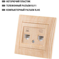Розетка TDM ELECTRIC телефонная RJ11 + компьютерная RJ45 сосна Лама SQ1815-0319