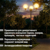 Опора парковая TDM ELECTRIC без рассеив. E27, 3x100 Вт, байонет 145 мм, H2005 мм, алюм, черн, IP54, арт. SQ0330-2004