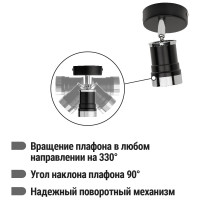Спот TDM ELECTRIC СНС 50 Вт, GU10, 230В, 50 Гц, IP44, Юкка, черный/хром SQ0358-0220