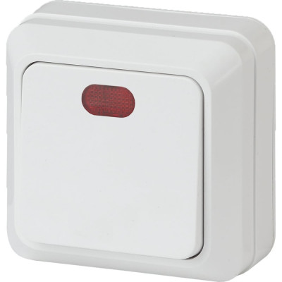 Одноклавишный выключатель Intro Quadro 2-102-01 с подсветкой, 10А-250В, IP20, открытая установка, белый, Б0053741