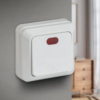 Одноклавишный выключатель Intro Quadro 2-102-01 с подсветкой, 10А-250В, IP20, открытая установка, белый, Б0053741