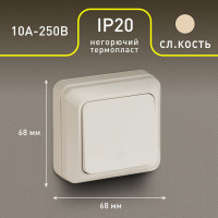 Одноклавишный выключатель Intro Quadro 2-101-02 10А-250В, IP20, открытая установка, слоновая кость, Б0053735