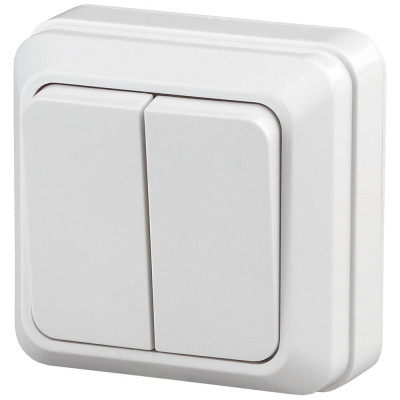 Двухклавишный выключатель Intro Quadro 2-104-01 10А-250В, IP20, открытая установка, белый, Б0053757