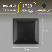 Выключатель Intro Solo 4-104-05 двухклавишный 10А-250В, IP20, СУ, антрацит, Б0053589