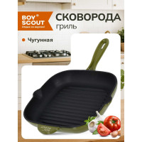 Чугунная эмалированная сковорода - гриль для стейков BOYSCOUT 24x24 см 61592