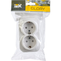 2-ая розетка IEK РСш22-3-ХБ с з/к и з/ш о/у 16А GLORY белый ERH24-K01-16