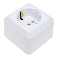 Розетка Intro Quadro 2-202-01 с заземлением 2P+E Schuko, 16А-250В, IP20, открытая установка, белый, Б0053783