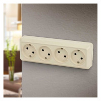 Розетка Intro Quadro без заземл четырехместная 4x2P, 16А-250В, IP20, открытая установка, слоновая кость, Б0053831