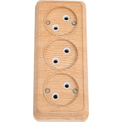 Розетка Intro Quadro 2-205-11 без заземления трехместная 3x2P, 16А-250В, IP20, открытая установка, сосна, Б0053817