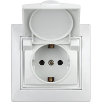 Розетка Intro Plano 1-203-01 с заземлением 2P+E Schuko с крышкой, 16А-250В, IP20, СУ, белый Б0053889