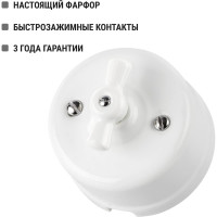 Поворотный фарфоровый выключатель TDM ELECTRIC с ручкой бантик 10А белый «Болонь» SQ1820-0001