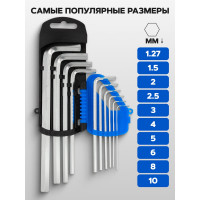 Набор 6-гранных Г-образных ключей Forsage длинных 10  предметовв пластиковом держателе F-5102L(6585)
