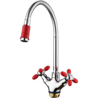Смеситель для кухни FASHUN красный/хром - гайка, гиб. излив, силумин A43127-10
