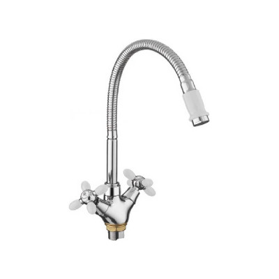 Смеситель для кухни FASHUN белый/хром, гайка, гибкий излив, силумин A43127-8