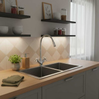 Смеситель для кухни FASHUN белый/хром, гайка, гибкий излив, силумин A43127-8