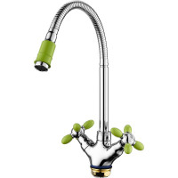 Смеситель для кухни FASHUN зелёный/хром - гайка, гиб. излив, силумин A43127-6