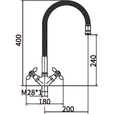 Смеситель для кухни FASHUN зелёный/хром - гайка, гиб. излив, силумин A43127-6