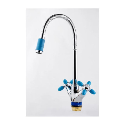 Смеситель для кухни FASHUN синий/хром - гайка, гиб. излив, силумин A43127-11