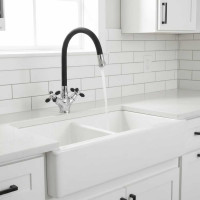 Смеситель для кухни FASHUN гайка, черный излив, силумин  A44127-7