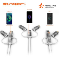 Кабель AIRLINE универсальный 3в1 USB - Lightning, Type-C, Micro USB, 1.2м Soft-Touch ACH-C-49