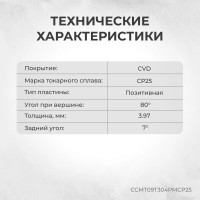 Пластина CCMT09T304-PM CP25 твердосплавная Debever Machining Solutions CCMT09T304PMCP25