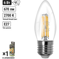 Лампа светодиодная E27 "Филамент" С37-6 Вт-230 В-2700 К TDM ELECTRIC SQ0340-0298