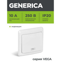 Выключатель GENERICA 1кл 10А с инд. ВЕГА белый EVV11-K01-10-DM