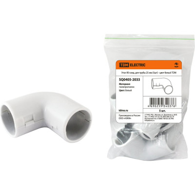 Соединительный угол TDM ELECTRIC 90, для трубы 25 мм, цвет белый, 5 штук SQ0405-2033