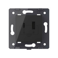 Розетка USB type C+A LIVOLO с блоком питания 36W, цвет черный (механизм) VL-FCUA18W.UC18W-2BP