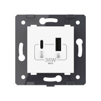 Розетка USB type C+A LIVOLO с блоком питания 36W, цвет белый (механизм) VL-FCUA18W.UC18W-2WP