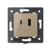 Розетка USB type C+A LIVOLO с блоком питания 36W, цвет золотой (механизм) VL-FCUA18W.UC18W-2AP