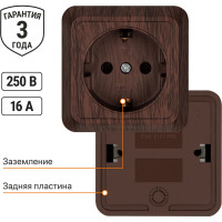Розетка TDM ELECTRIC 2П+3 открытой установки IP20 16А 250В (керамика) бук "Ладога" SQ1801-0311