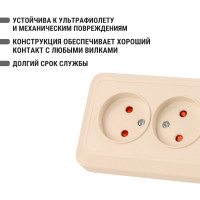 Двойная угловая розетка TDM ELECTRIC 2П открытой установки с защитными шторками IP20 250В 10А слолоная кость "Ладога" SQ1801-0242