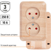 Двойная угловая розетка TDM ELECTRIC 2П открытой установки с защитными шторками IP20 250В 10А сосна "Ладога" SQ1801-0442