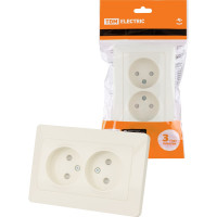 Розетка двойная слоновая кость с защитными шторками, 10А 250В серия "Ильмень" TDM ELECTRIC SQ1823-0115