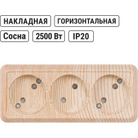 3-х местная горизонтальная розетка TDM ELECTRIC 2П открытой установки IP20 10A с защитными шторками сосна "Ладога" SQ1801-0425